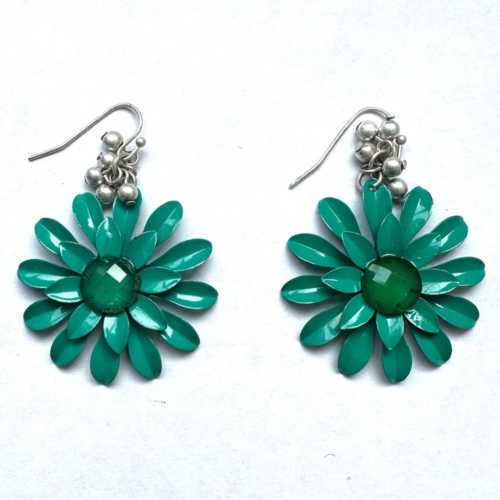 Turquoise Green Floral Flower Earrings